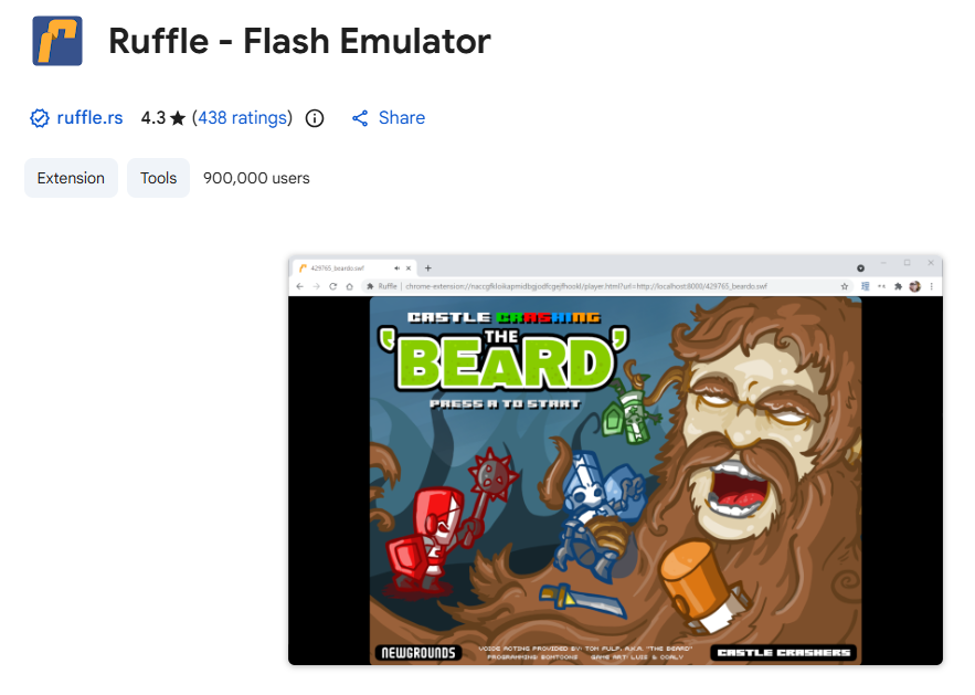 link to the ruffle flash emulator extension for Chrome